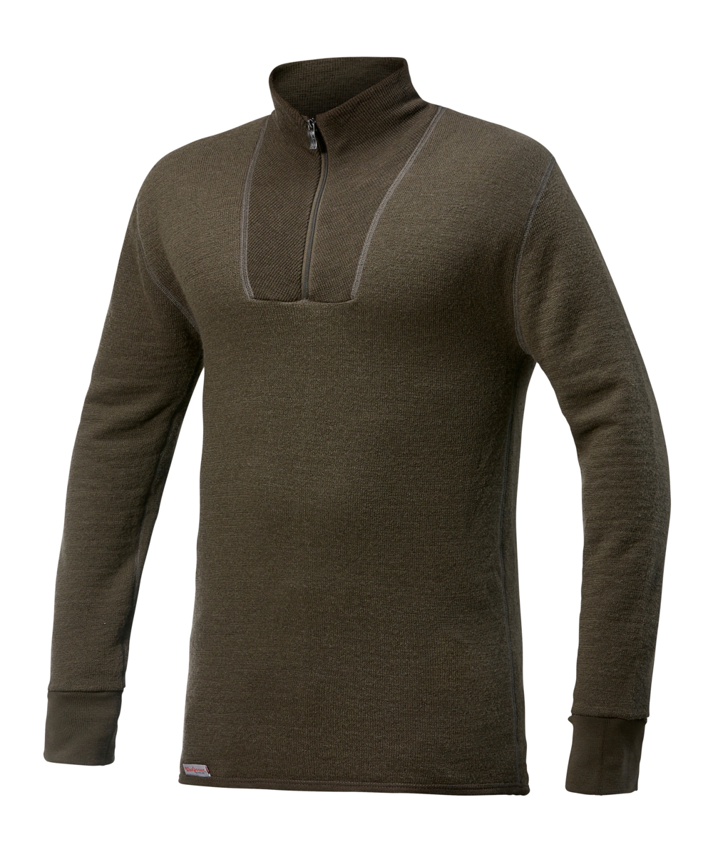 Woolpower Zip Turtleneck 200 hemd met col shirt met lange mouwen van merinowol pine green