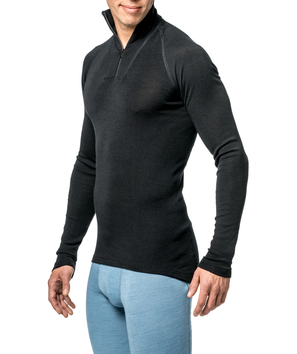 Woolpower Zip Turtleneck Lite hemd met col shirt met lange mouwen van merinowol black